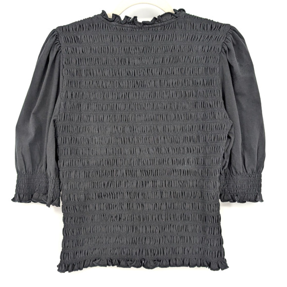 Veronica Beard Langston Smocked Puff Sleeve Ruffle Top Small Black Coquette Prep - Picture 8 of 12
